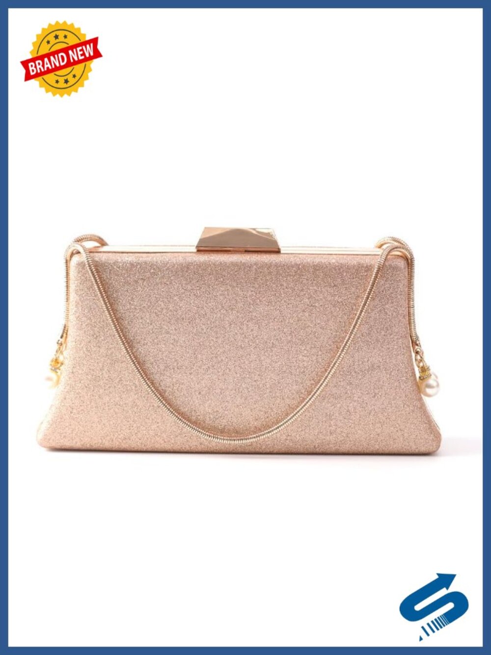 Glitter Evening Clutch Purse with Pearl Chain Detachable Crossbody Women Handbag